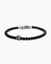 Memento Mori Skull Station Bracelet in Sterling Silver with Black Onyx and Black Diamonds, 4mm