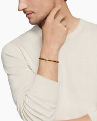 Spiritual Beads Cross Station Bracelet in Sterling Silver with Tiger’s Eye, 4mm