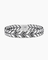 Chevron Woven Bracelet in Sterling Silver with Black Diamonds and Black Nylon, 12mm