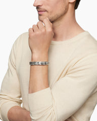 Chevron Woven Bracelet in Sterling Silver with Black Diamonds and Black Nylon, 12mm