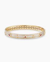 Modern Renaissance® Bangle Bracelet in 18K Yellow Gold with Full Pavé Diamonds and Rubies, 8mm