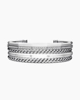Stax Five Row Cuff Bracelet in Sterling Silver with Diamonds, 16mm