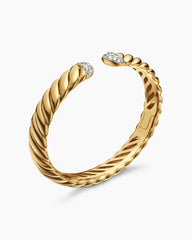 Sculpted Cable Cuff Bracelet in 18K Yellow Gold with Diamonds, 10mm