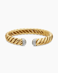 Sculpted Cable Cuff Bracelet in 18K Yellow Gold with Diamonds, 10mm