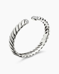 Sculpted Cable Cuff Bracelet in Sterling Silver with Diamonds, 10mm