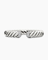 Sculpted Cable Cuff Bracelet in Sterling Silver with Diamonds, 10mm