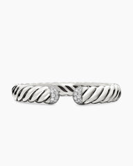 Sculpted Cable Cuff Bracelet in Sterling Silver with Diamonds, 10mm