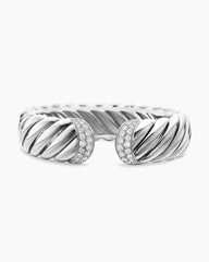 Sculpted Cable Cuff Bracelet in Sterling Silver with Diamonds, 17mm