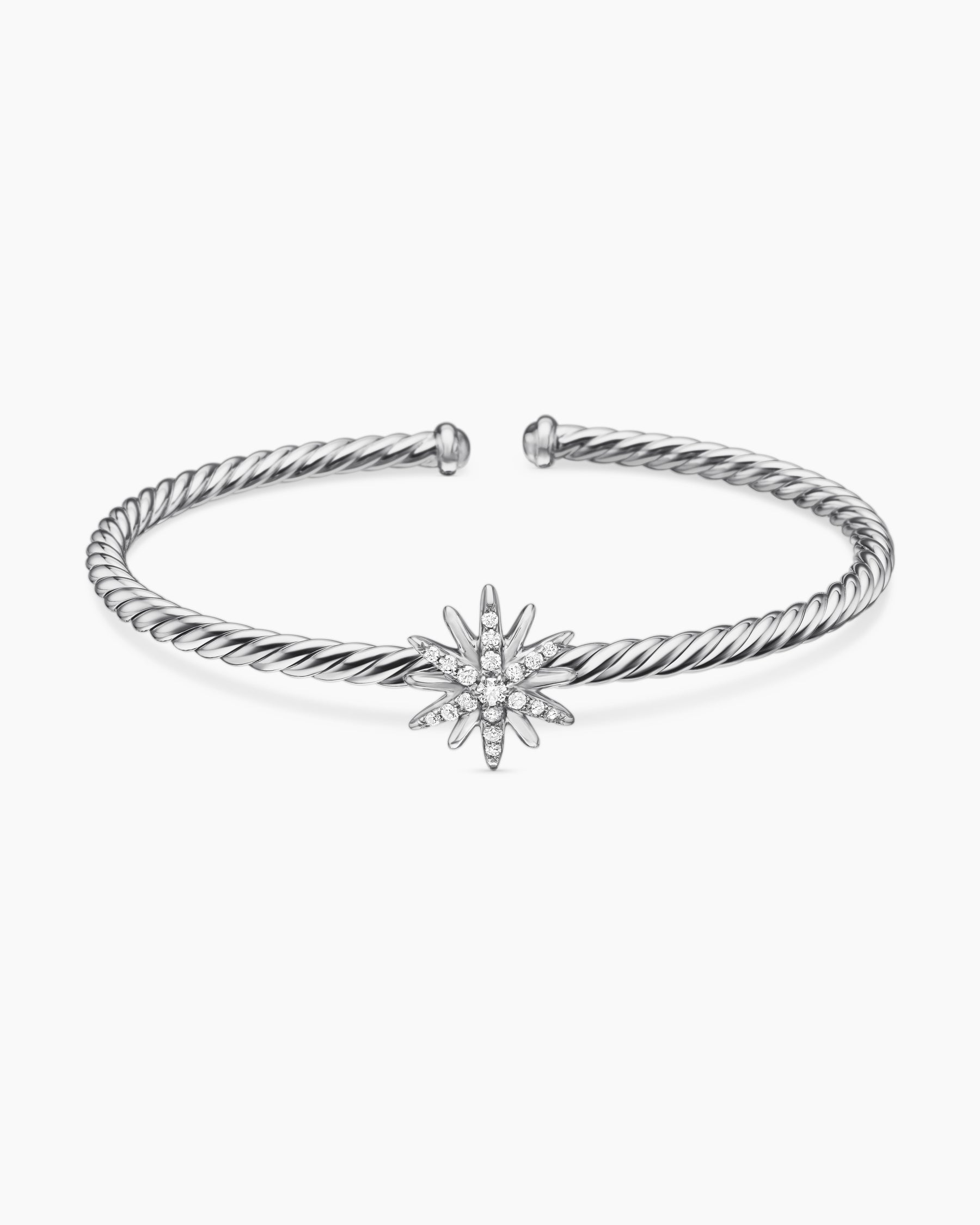 Starburst Center Station Bracelet in Sterling Silver with Diamonds, 3mm