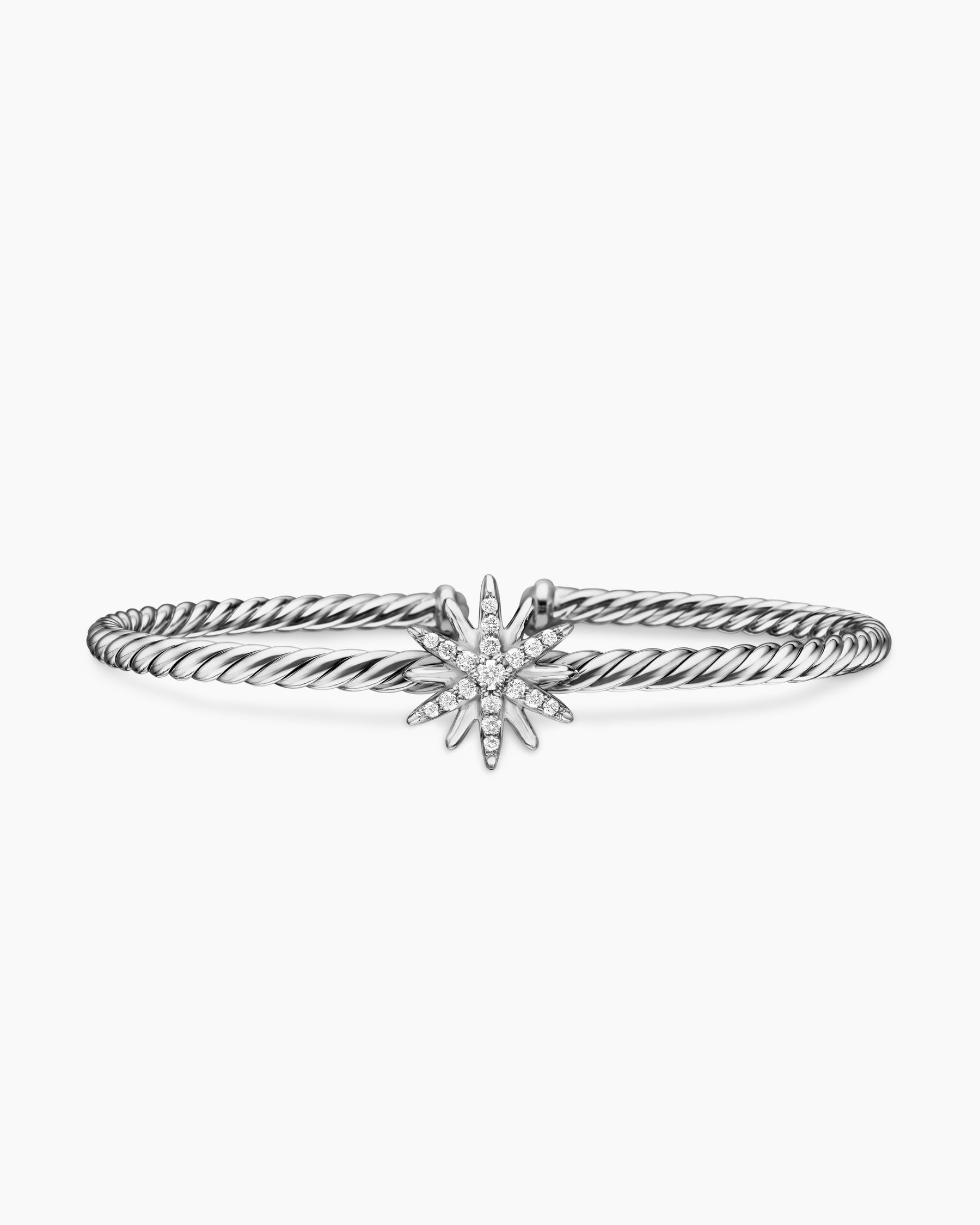 Starburst Center Station Bracelet in Sterling Silver with Diamonds, 3mm