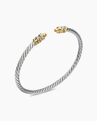 Petite Helena Classic Cable Bracelet in Sterling Silver with 18K Yellow Gold, Gold Domes and Diamonds, 3mm