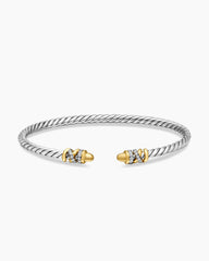 Petite Helena Classic Cable Bracelet in Sterling Silver with 18K Yellow Gold, Gold Domes and Diamonds, 3mm