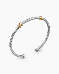 Petite Helena Classic Cable Station Bracelet in Sterling Silver with 18K Yellow Gold with Diamonds, 3mm