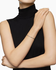 Petite Helena Classic Cable Station Bracelet in Sterling Silver with 18K Yellow Gold with Diamonds, 3mm