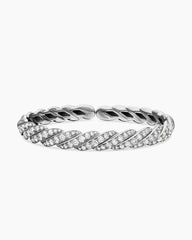 Sculpted Cable Flex Bracelet in 18K White Gold with Diamonds, 7.8mm