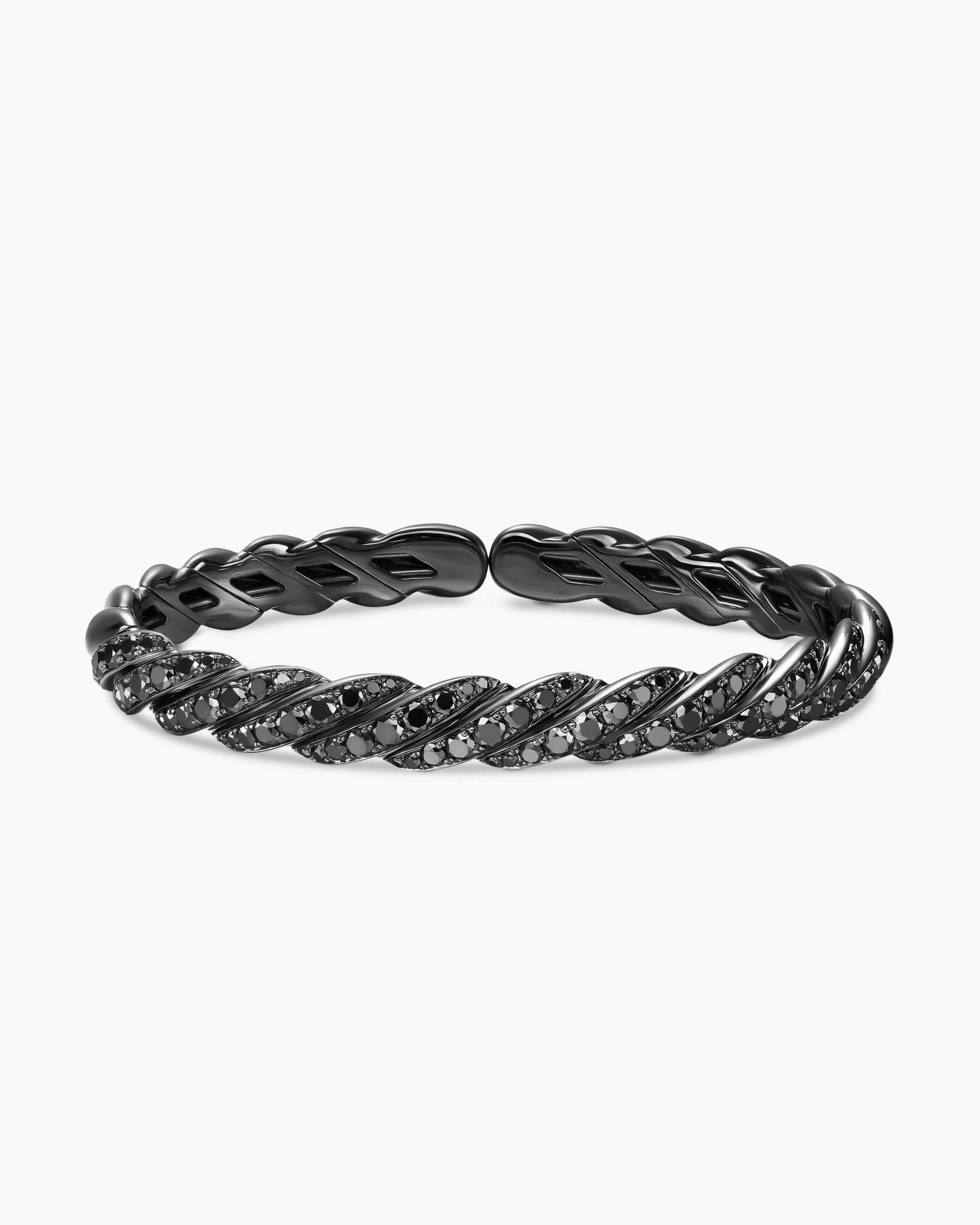 Sculpted Cable Flex Bracelet in 18K White Gold with Black Rhodium and Black Diamonds, 7.8mm
