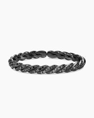 Sculpted Cable Flex Bracelet in 18K White Gold with Black Rhodium and Black Diamonds, 7.8mm