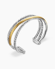 Bold Crossover Three Row Cuff Bracelet in Sterling Silver with 14K Yellow Gold, 19mm