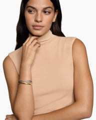 Bold Crossover Three Row Cuff Bracelet in Sterling Silver with 14K Yellow Gold, 19mm