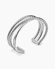 Bold Crossover Three Row Cuff Bracelet in Sterling Silver, 19mm