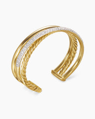 Pavé Crossover Three Row Cuff Bracelet in 18K Yellow Gold with Diamonds, 20mm