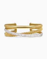 Pavé Crossover Three Row Cuff Bracelet in 18K Yellow Gold with Diamonds, 20mm
