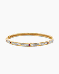 Modern Renaissance® Bangle Bracelet in 18K Yellow Gold with Full Pavé Diamonds and Rubies, 4.5mm