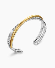 Crossover Two Row Cuff Bracelet in Sterling Silver with 14K Yellow Gold, 10.7mm