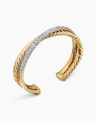 Pavé Crossover Two Row Cuff Bracelet in 18K Yellow Gold with Diamonds, 10.7mm