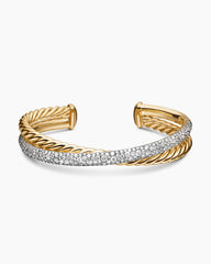 Pavé Crossover Two Row Cuff Bracelet in 18K Yellow Gold with Diamonds, 10.7mm