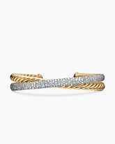 Pavé Crossover Two Row Cuff Bracelet in 18K Yellow Gold with Diamonds, 10.7mm