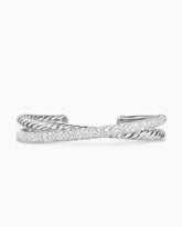 Pavé Crossover Two Row Cuff Bracelet in Sterling Silver with Diamonds, 10.7mm