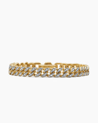 Curb Chain Bracelet in 18K Yellow Gold with Diamonds, 7mm