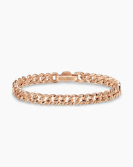 Curb Chain Bracelet in 18K Rose Gold with Diamonds, 7mm