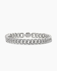 Curb Chain Bracelet in Sterling Silver with Diamonds, 7mm