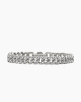 Curb Chain Bracelet in Sterling Silver with Diamonds, 7mm