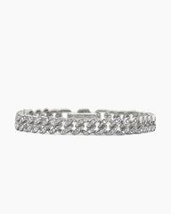 Curb Chain Bracelet in Sterling Silver with Diamonds, 7mm