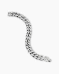 Curb Chain Bracelet in Sterling Silver with Diamonds, 11.5mm