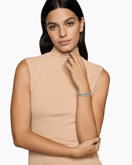 Curb Chain Bracelet in Sterling Silver with Diamonds, 11.5mm