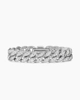 Curb Chain Bracelet in Sterling Silver with Diamonds, 11.5mm