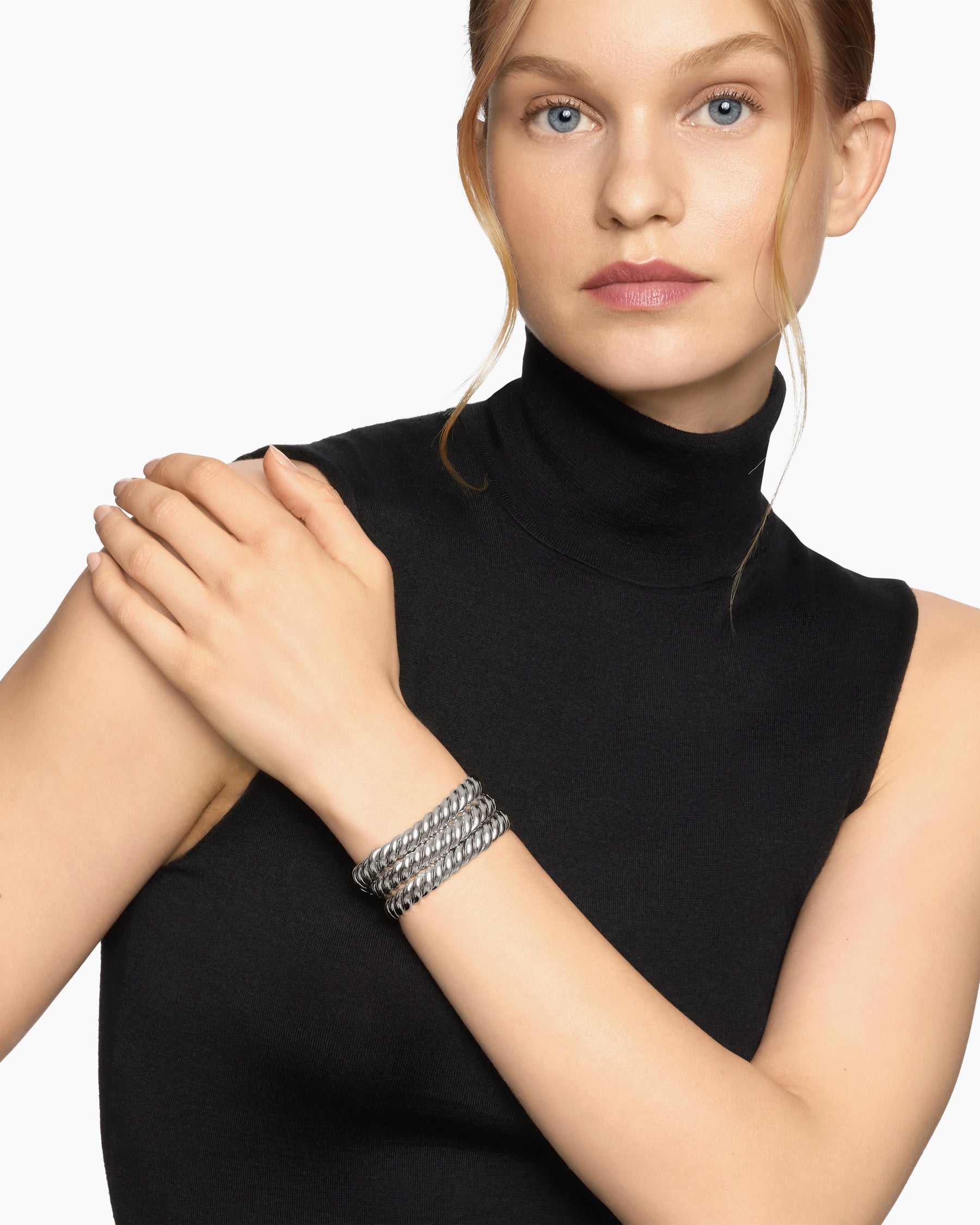 Sculpted Cable Triple Wrap Bracelet in Sterling Silver, 8.5mm