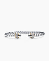 Cable Bracelet in Sterling Silver with 18K Yellow Gold and Diamonds, 5mm