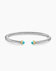 Cable Flex® Bracelet in Sterling Silver with 14K Yellow Gold and Turquoise, 4mm