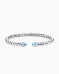 Cable Flex® Bracelet in Sterling Silver with Blue Topaz and Diamonds, 4mm