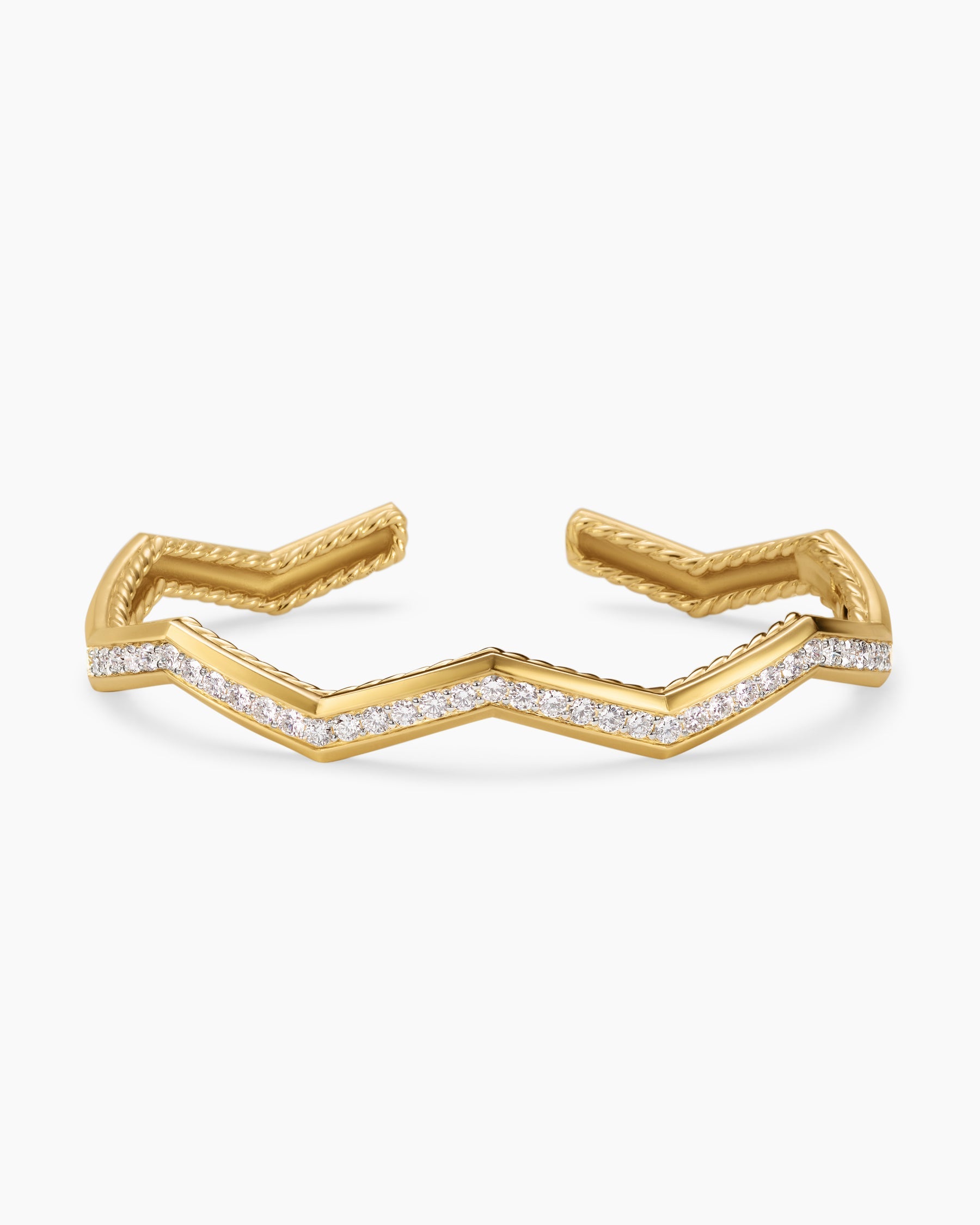 Zig Zag Stax™ Cuff Bracelet in 18K Yellow Gold with Diamonds, 5mm