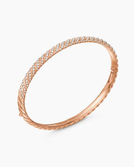 Sculpted Cable Bangle Bracelet in 18K Rose Gold with Diamonds, 4.6mm