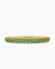 Sculpted Cable Bangle Bracelet in 18K Yellow Gold with Emeralds, 6.2mm