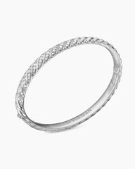 Sculpted Cable Bangle Bracelet in 18K White Gold with Diamonds, 6.2mm