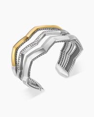 Zig Zag Stax™ Three Row Cuff Bracelet in Sterling Silver with 18K Yellow Gold and Diamonds, 17.4mm