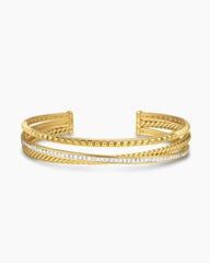 Crossover Trio Three Row Cuff Bracelet in 18K Yellow Gold with Diamonds, 11mm